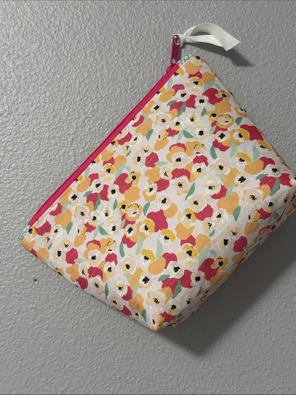 Handmade Quilted Floral Zipper Pouch in Yellow & Pink New